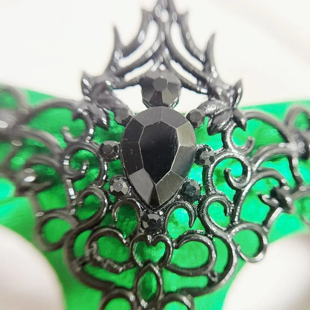 Mens masquerade mask, Black green mask, Venetian mask, Prom mask, 2 in 1 mask